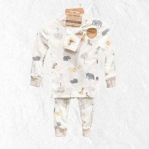 Baby Boy's Organic Cotton White Animal Safari Print Three Piece Pajama Set